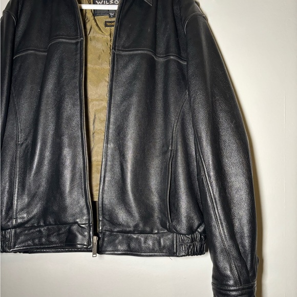 Wilsons Leather Black Bomber Jacket with Tan Lining - Picture 3 of 8